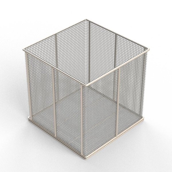 Rectangular Wire Mesh Basket: 12Lx12Wx9H, 304 SS, 1/4 Rod Frame, No Handles, Mesh: 2 x .063, Anysizebasket, Mfr#: TMT-120120090-N02S